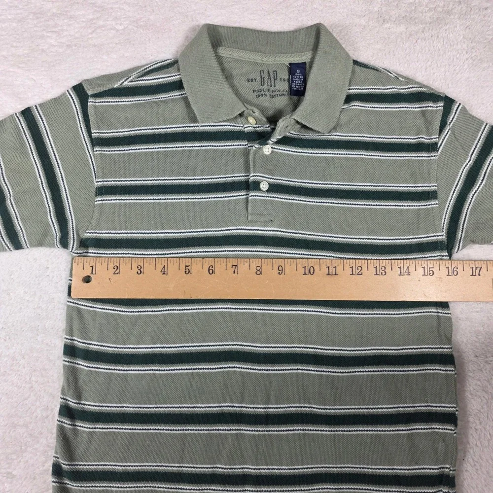 Gap Polo Shirt Kids Small Sage Green Excellent Striped Pique Cotton Short Sleeve